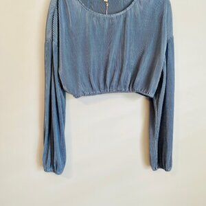 Baby Blue Wide Leg Ripple Pant Set with Billow Sleeves . Small size but runs big
